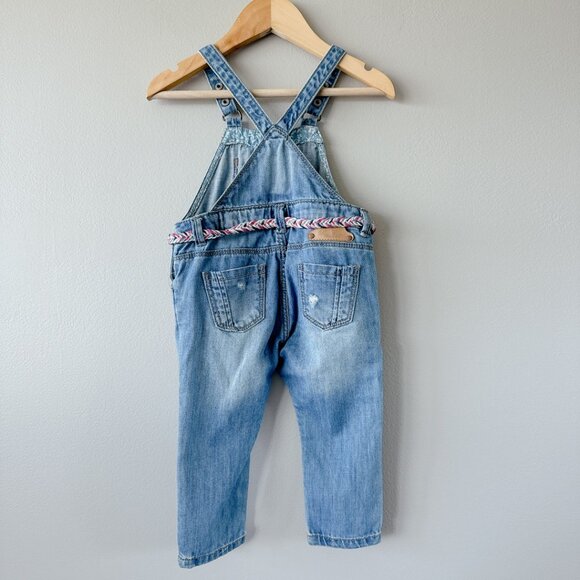 Zara distressed overalls 6-9m baby girl medium wash jeans - Picture 11 of 16